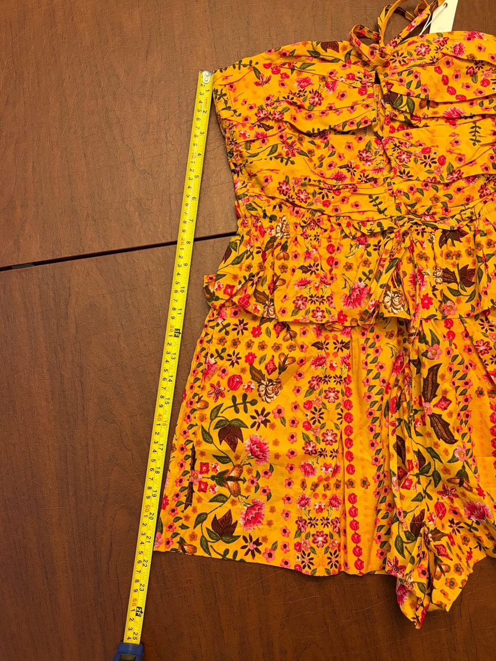 Olivaceous Yellow Floral Strapless Romper with Pink and Green Accents - Picture 5 of 7